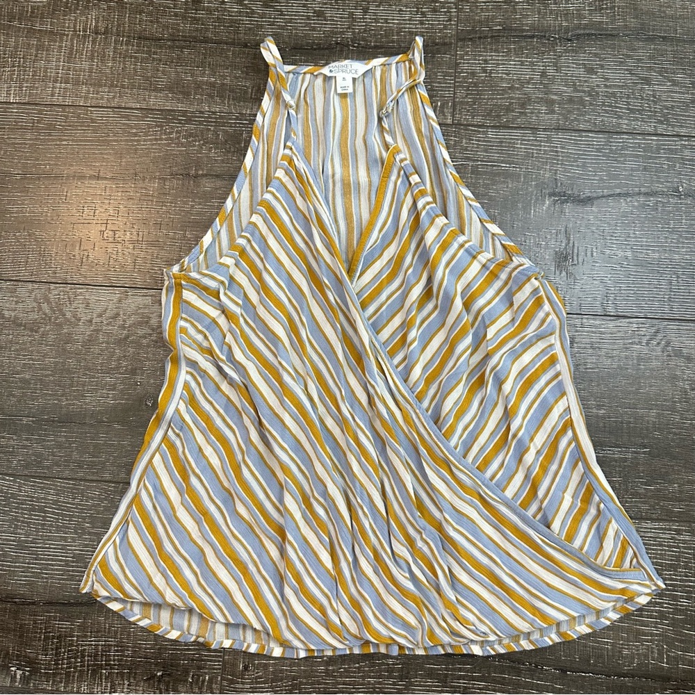 Market & Spruce Women’s Striped Faux Wrap Halter Tank Top | Mustard & Blue | XL